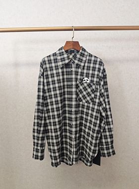 大牌h专柜&25春款福利 熊猫刺绣标长袖格纹衬衫（仅换码）14452