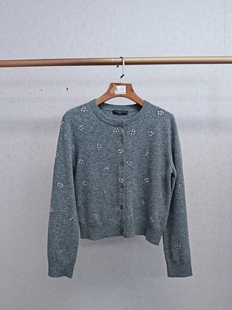 Ka系列＆专柜25秋 523 全羊毛精致烫钻针织开衫