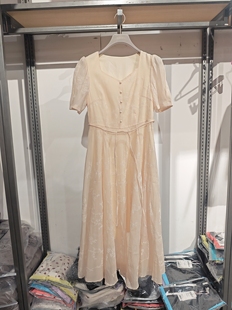 S系列＆专柜夏款清仓福利 重工植绒提花方领短袖连衣裙（可换码）