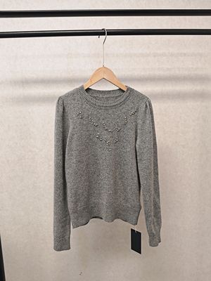 大牌h专柜＆冬款福利 绵羊毛+兔毛 钉珠款长袖针织衫 13305