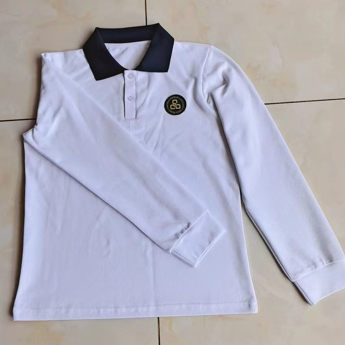 外国语学院白色长袖Polo衫校服T恤男女同款休闲款学生校服可定制