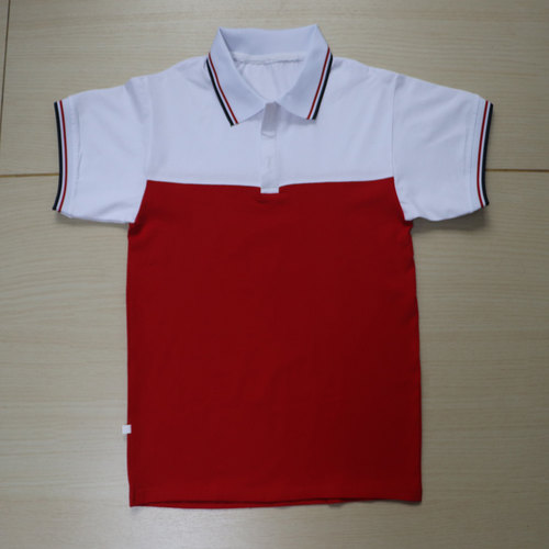 夏季短袖大红拼白短袖polo衫翻领学生校服男女通用运动休闲可定制