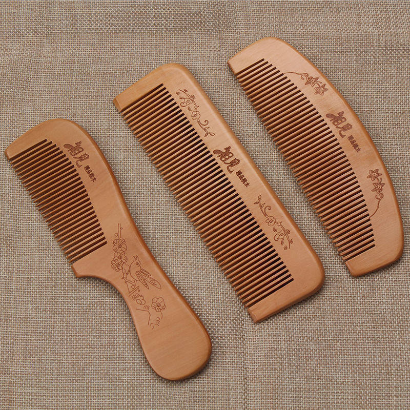 精包装桃木梳子防静电家用带手柄细齿按摩梳随身便携梳两元百货