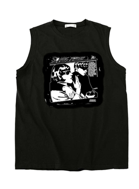 sonic youth音速青年朋克手绘压胶贴布复古男女纯棉无袖坎肩T恤