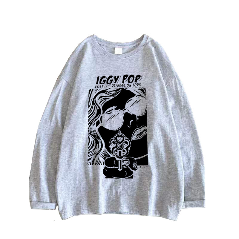 iggy pop old punk伊基波普朋克乐队男女春秋长袖圆领柔软材质t恤