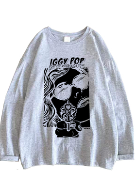 iggy pop old punk伊基波普朋克乐队男女春秋长袖圆领柔软材质T恤