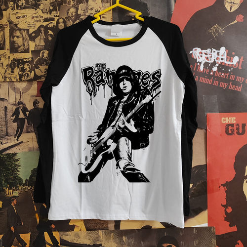ramones雷蒙斯经典朋克乐手薄款爽滑牛奶丝舒适拼接男女长袖T恤