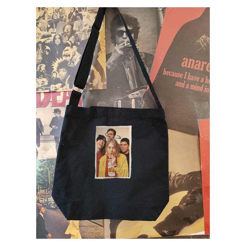 复古做旧nirvana kurt cobain设计别针可拆卸贴布单肩斜挎包帆布