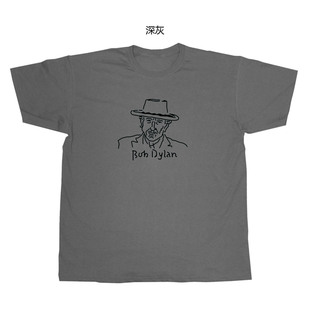 rock民谣诗人手绘设计感纯棉短袖 T恤 dylan鲍勃迪伦folk bob