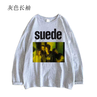经典英伦摇滚suede山羊皮乐队punk风轻薄透气初秋男女灰色长袖T恤
