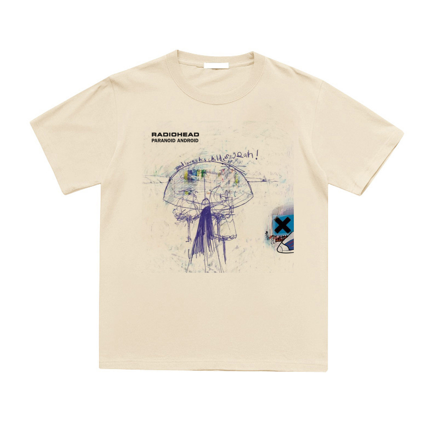 radiohead 电台司令喷墨印花透气抗菌莱卡棉莫代尔夏季短袖T恤