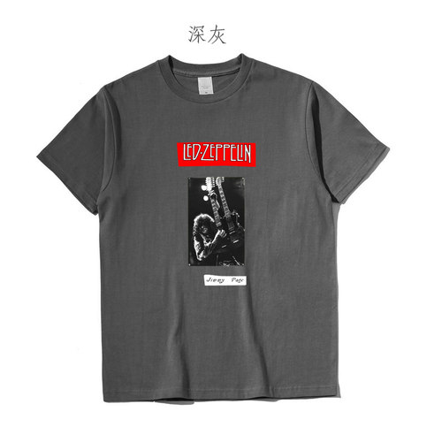 齐柏林飞艇led-zeppelin吉他手jimmy-page复古diy纯棉暗色T恤