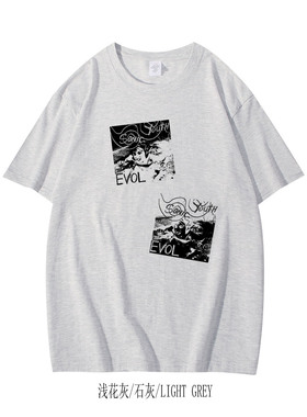 多款sonic youth音速青年手工拓印设计感男女花灰色纯棉短袖T恤