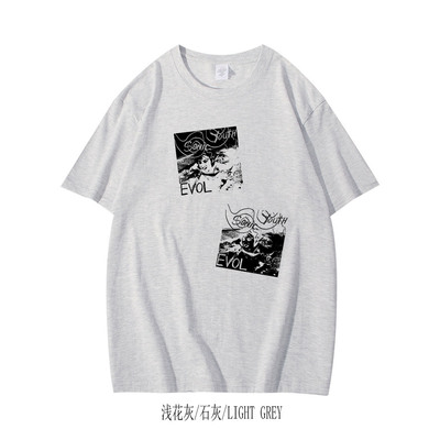 多款sonic youth音速青年手工拓印设计感男女花灰色纯棉短袖T恤