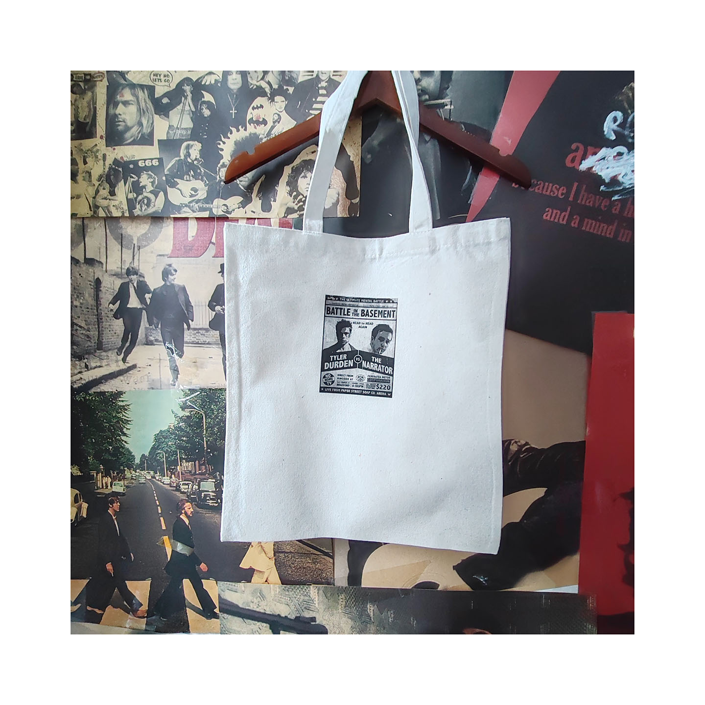 fight club 纯棉白色帆布包简约帆布袋中号手提袋