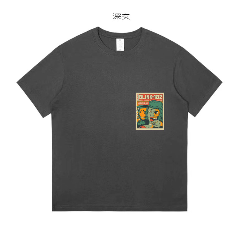 ramones blink 182 punk 暗黑暗灰小标胶印低调特别纯棉短袖t恤