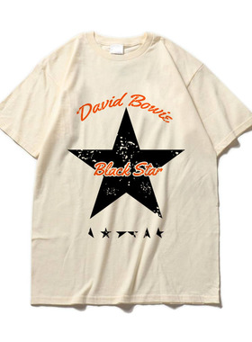 david bowie glam rock大卫鲍伊经典摇滚手绘卡其色灰色宽松T恤