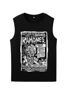 ramones雷蒙斯扭曲社会老朋克复古贴布印花纯棉坎肩无袖T恤背心