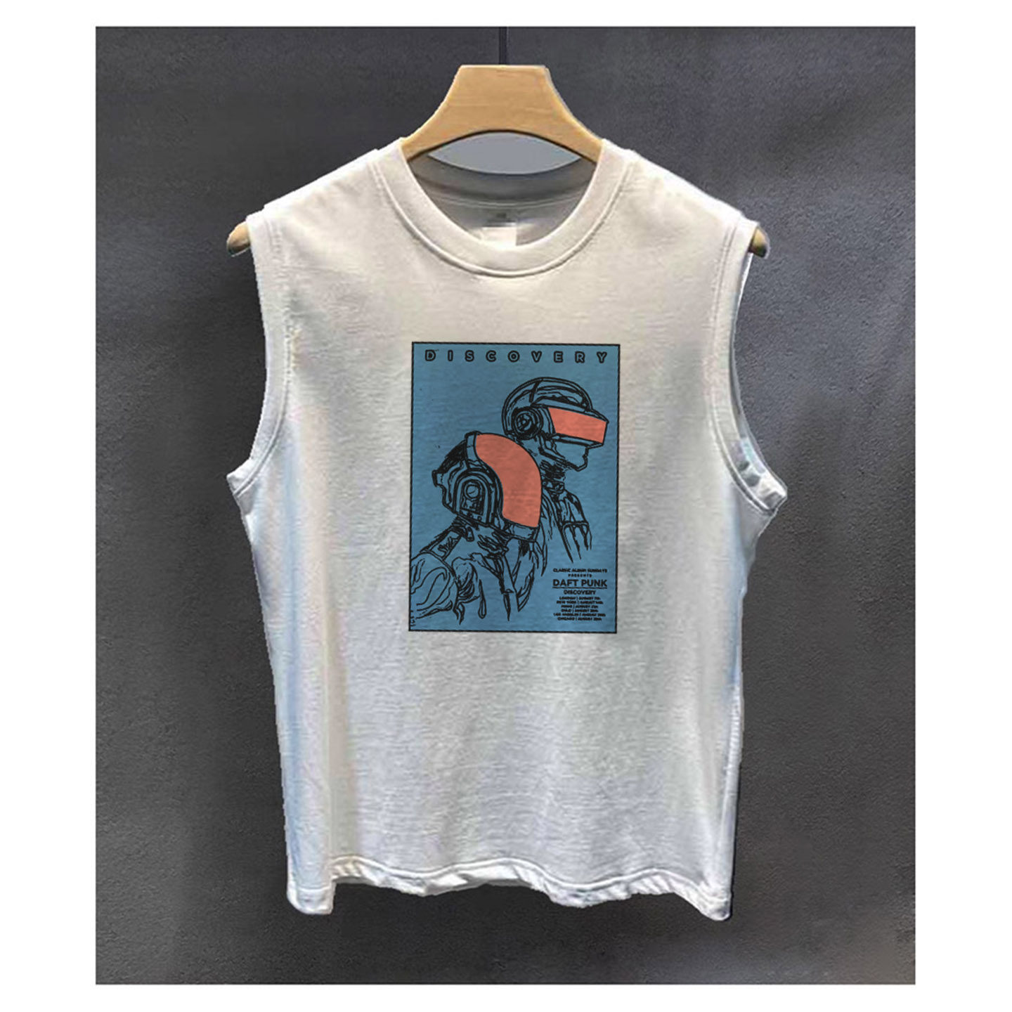 daft punk朋克手工拓印设计感男女纯棉夏季透气无袖坎肩T恤