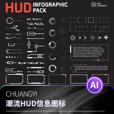 潮流赛博朋克未来科技感HUD信息图表图形边框形状图案AI矢量素材