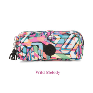 美国进口Kipling Wolfe卷边多用笔袋 帆布印花化妆包旅行收纳小包