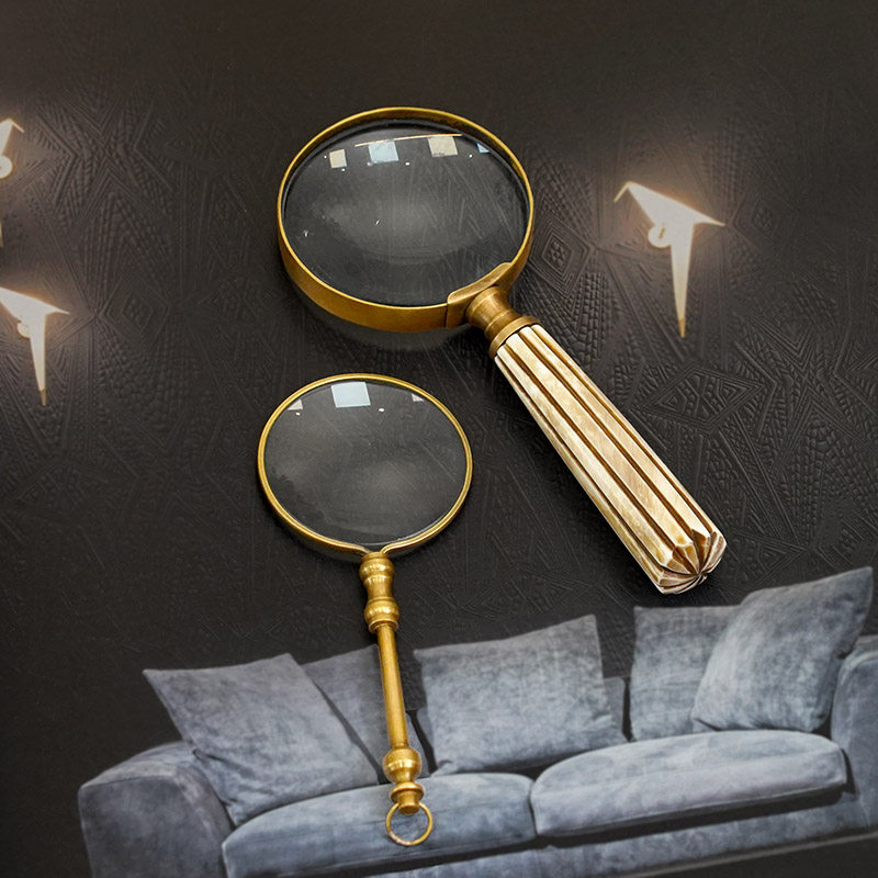 费灵家居印度进口手工复古黄铜小号迷你放大镜礼物书房桌面摆件