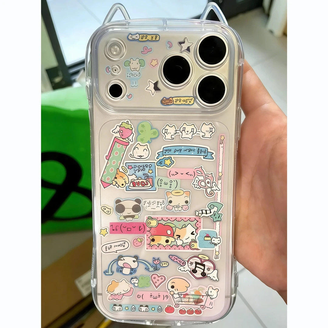 可爱插画小蛮腰猫耳壳适用苹果17promax手机壳新款iPhone15plus