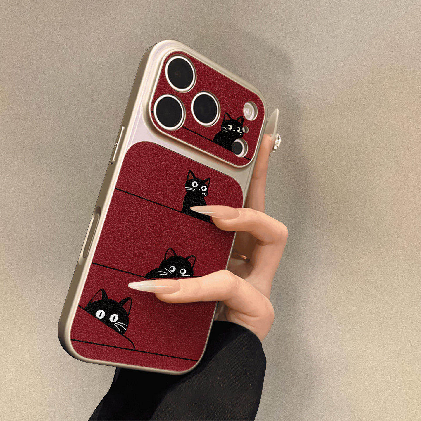 红底黑猫适用iPhone17promax手机壳苹果16pro新款15pro小众16皮