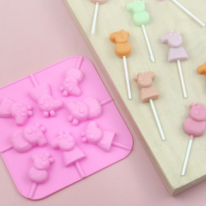 8连社会小猪棒棒糖硅胶模具儿童手工星空棒棒糖模diy奶酪棒模具