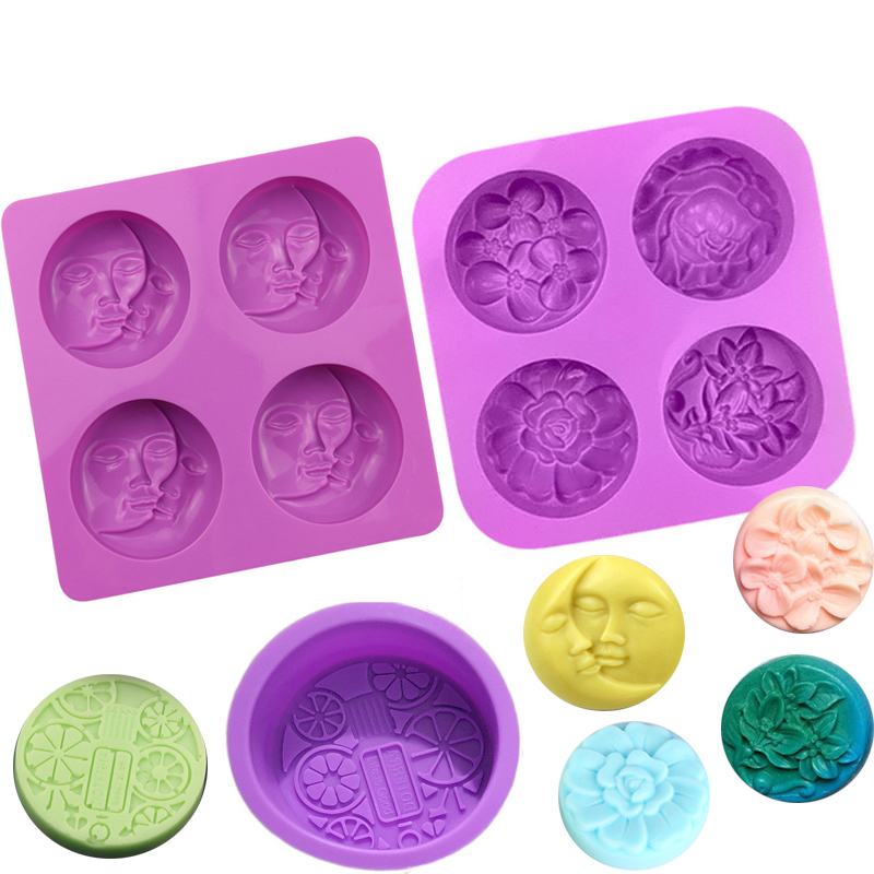 圆形带图案手工皂模冷制造模具创意硅胶蛋糕模diy香皂精油皂磨具