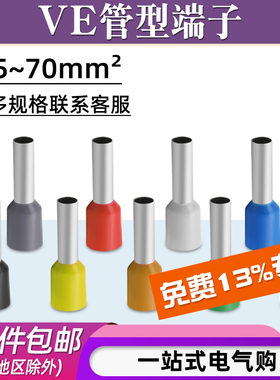 VE2508/E4009/E6012/E4012针形管型欧式预绝缘冷压接线端子铜鼻子