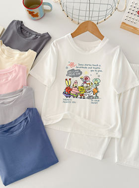 儿童睡衣女孩夏季莫代尔短袖夏天男孩卡通海绵宝宝印花家居服套装