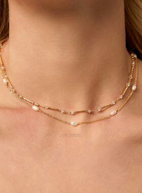 天然珍珠锁骨链双层叠戴项链女