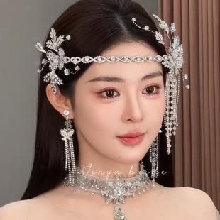 锦钰新品独特设计水钻流苏发箍耳饰套装新娘唯美造型拍照写真头饰