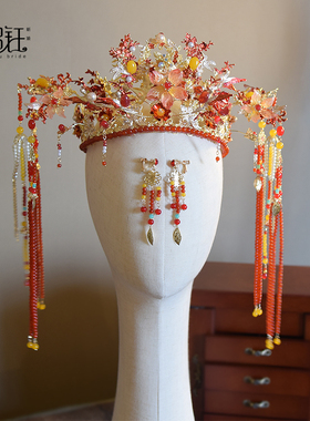 锦钰新品新娘红色头饰奢华中式凤冠明制汉服主冠结婚古典秀禾发饰