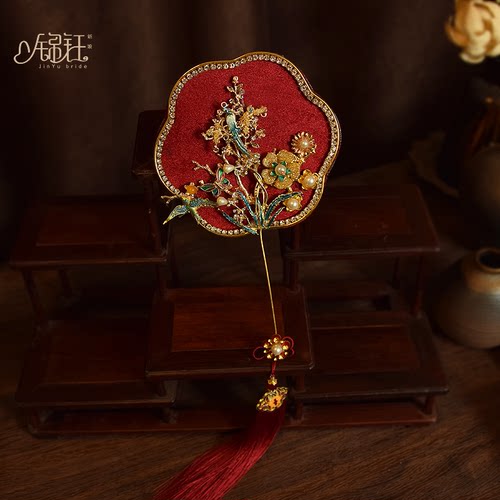 原创古风秀禾扇迷你扇子汉服扇拍照婚礼新中式新娘团扇出嫁扇