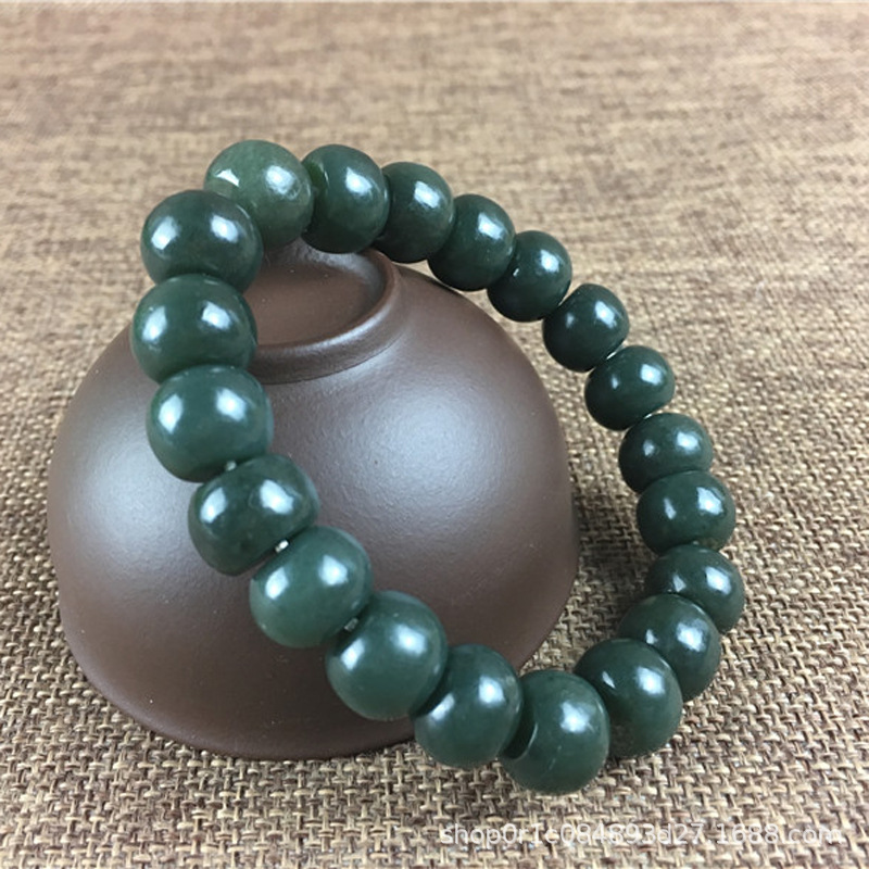 新疆和田玉青玉鼓珠手串