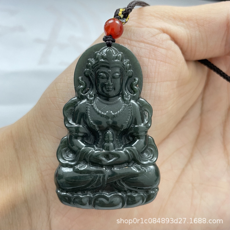 和田玉青玉度母菩萨吊坠