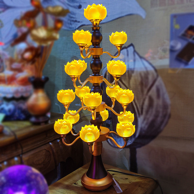 佛前佛堂灯led七彩琉璃莲花灯佛前灯七品九品十三品佛灯长明灯