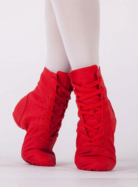 帆布舞蹈鞋男女款爵士鞋高帮芭蕾舞民族演出形体练功鞋跳舞鞋真皮