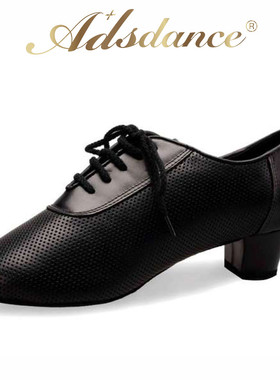 ADS女摩登舞鞋国标舞教师鞋练习跳舞鞋华尔兹 黑牛皮舞蹈鞋直板底