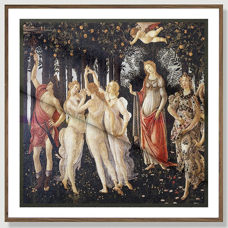 蒙马特大街春围巾桑蚕丝真丝巾油画复古波提切利情人节礼物送女友