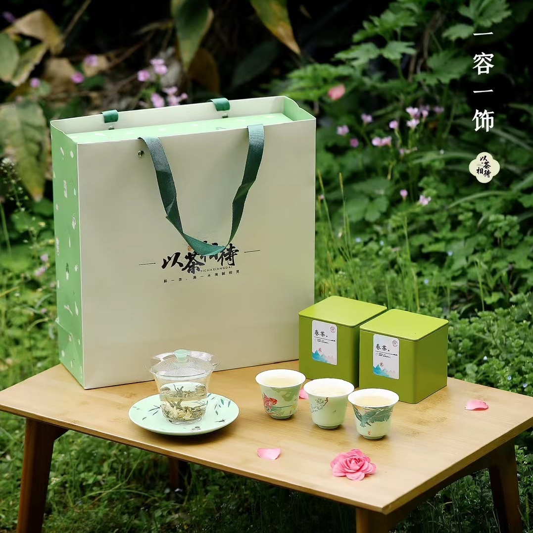 茶具套装一体绿茶龙井功夫茶具耐高温盖碗茶叶罐茶杯伴手礼装玻璃