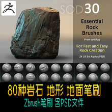 Zbrush80种岩石 地形 地面 裂纹 笔刷 zb笔刷