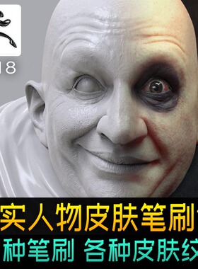 Zbrush皮肤笔刷人体skin皮肤纹理皱纹毛孔细节ZB雕刻工具包