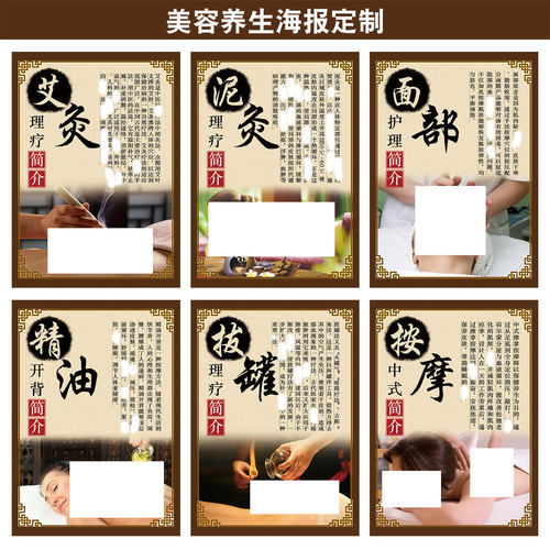 中医养生艾灸拔罐海报背部精油护理图片面部保养KT板制作设计排版