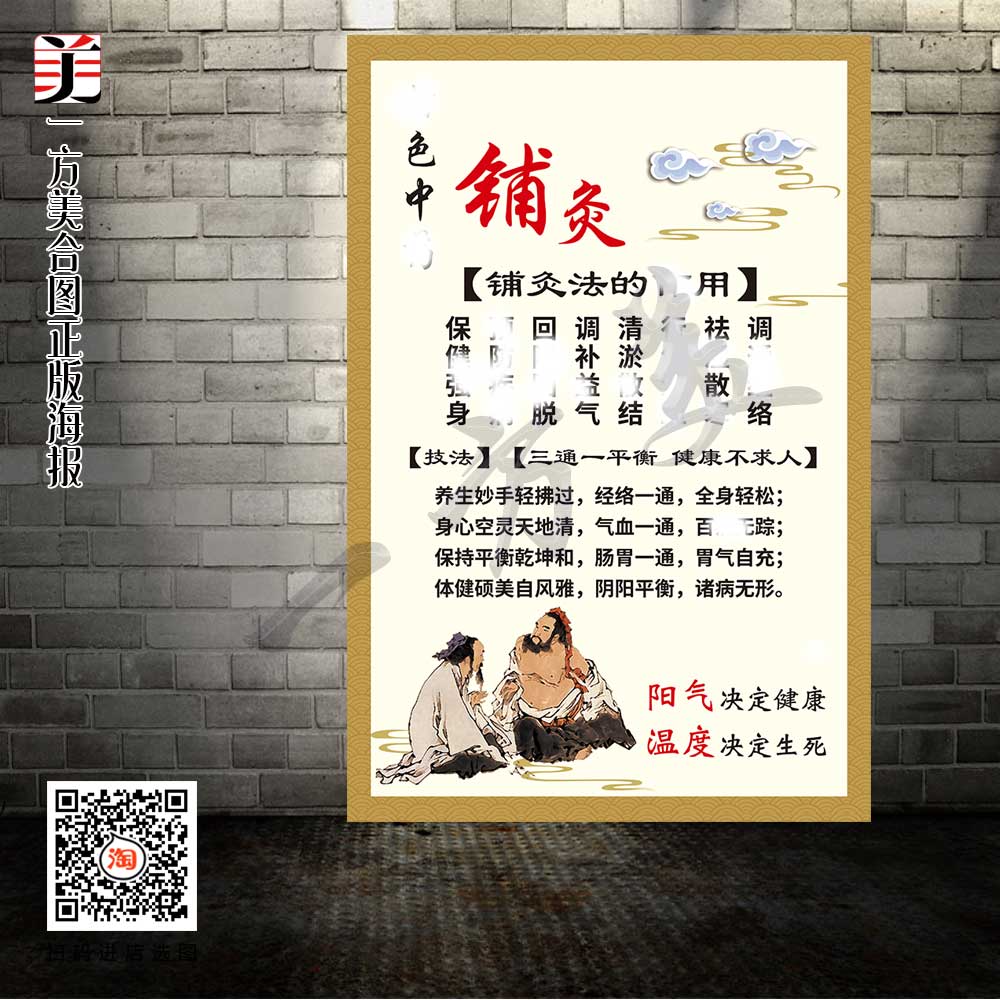 中药铺灸海报广告设计铺灸的作用三通一平衡养生法中医馆挂画kt板