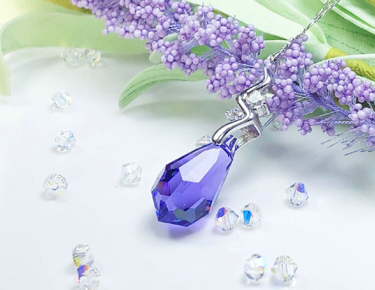 水晶奢华洛世奇项链女紫色水滴银链原创经典吊坠日韩轻奢生日礼物