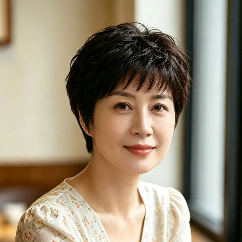 中老年自然真发短发整顶假发