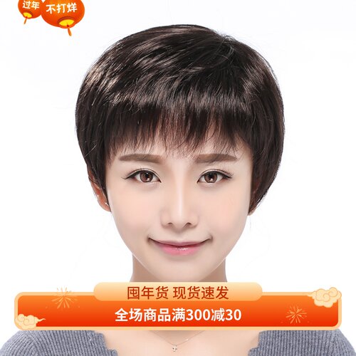 真发假发套中年女式短发全头套中老年人假发送妈妈短直发真人发丝